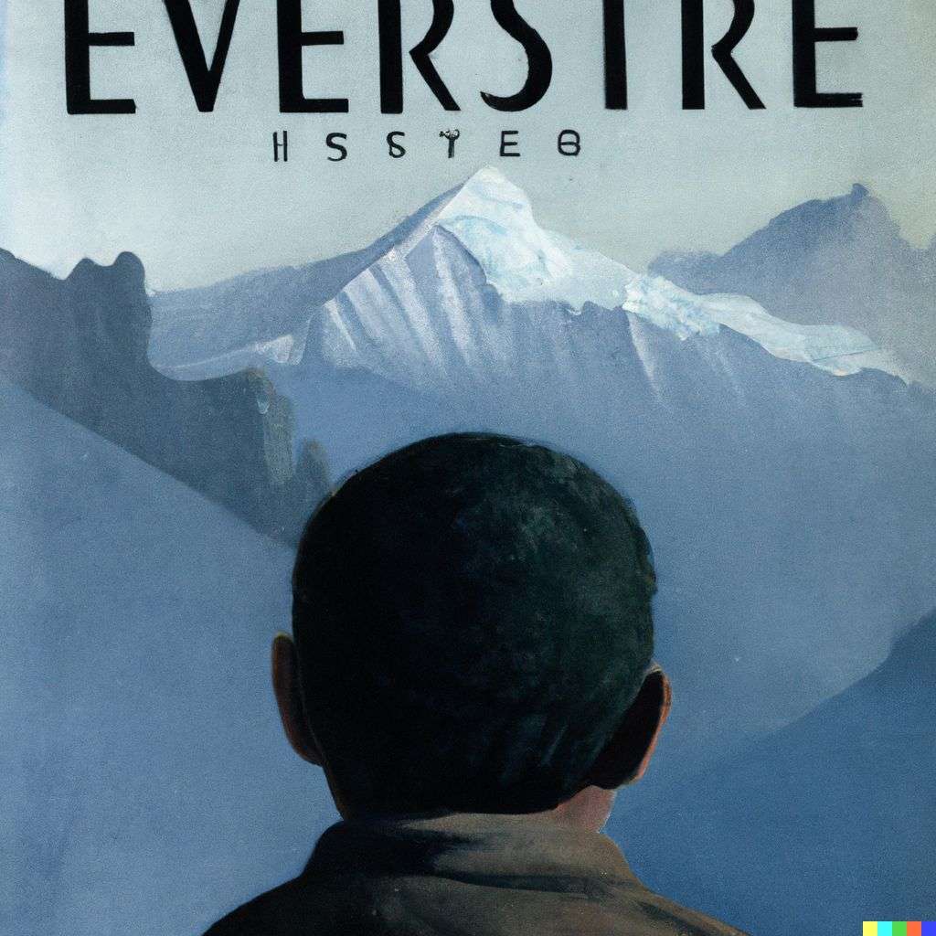 someone gazing at Mount Everest, movie poster from the '20s